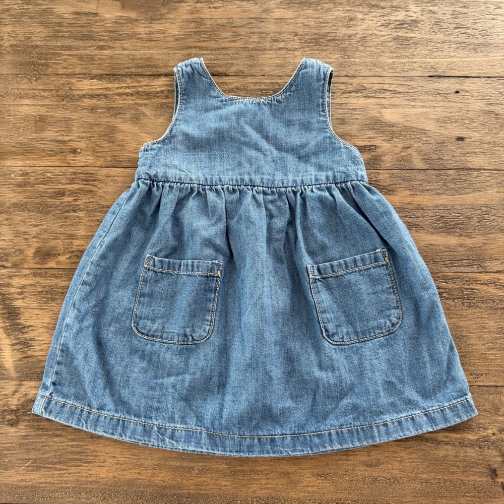 Little Planet by Carters Organic Cotton Denim Jumper Dress 12M Blue Fall Western